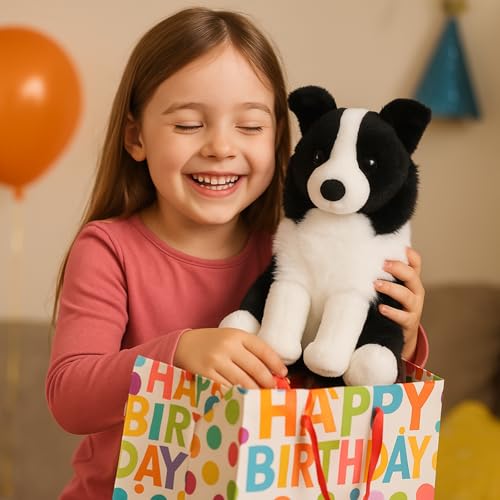 WEIGEDU Border Collie Plüschtier Hund Stofftiere Plüschtiere, 30.5 cm, Weicher Realistischer Schwarz-Weiß Welpe, Kuscheliges Farmtier-Plüschtier für Kinder, Mädchen, Jungen, Geburtstag