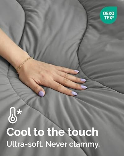 Cooling Comforter King/Cal King Size - Cooling Blanket for Hot Sleepers & Night Sweats - Summer Comforter for King/Cal King Size Beds - Soft, Breathable Cold Blanket for Sleeping - 104x90 (Dark grey) - 1