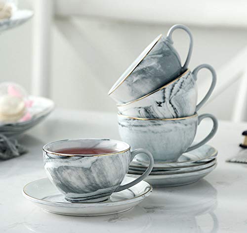 FUYU Gold Edge Marble Ceramic Espresso Coffee Cup and Saucer Set Tea Cup