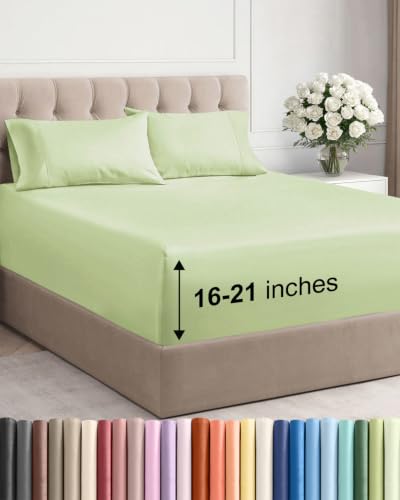 Image of Extra Deep Pocket Queen Sheet Set - Breathable & Cooling - Light Sage Green