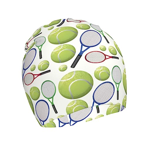 Tennis Rackets and Balls Kids Beanie Hats Warm Knit Beanie Cap Skull Caps Gifts Decor for Boys Girls White