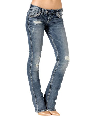 Silver Jeans Women's Tuesday Low Distressed Baby Bootcut Jean