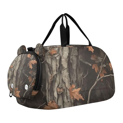 Glaphy Forest Camouflage Leaves Duffle Bag for Toddler Boys Girls, Gym Sports Bag with Shoe Compartments, Kids Travel Overnight Weekender Shoulder Bag
