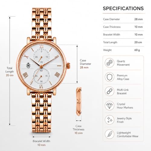 Image of MOOVER Women's Analog Quartz Watch with Stainless Steel Strap