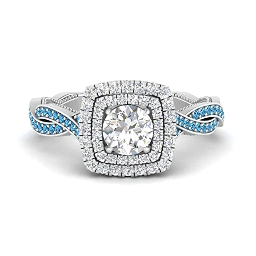 Image of Choose Your Gemstone Double Halo Twisted Shank Engagement Ring 925 Sterling Silver Round Shape Double Halo Engagement Ring Lightweight Office Wear Everyday Gift Jewelry US Size 4 to 12