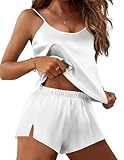 Ekouaer Silk Pajamas Set for Women Satin Lingerie Pjs Cami Top and Shorts Soft 2 Piece Nightwear White Small