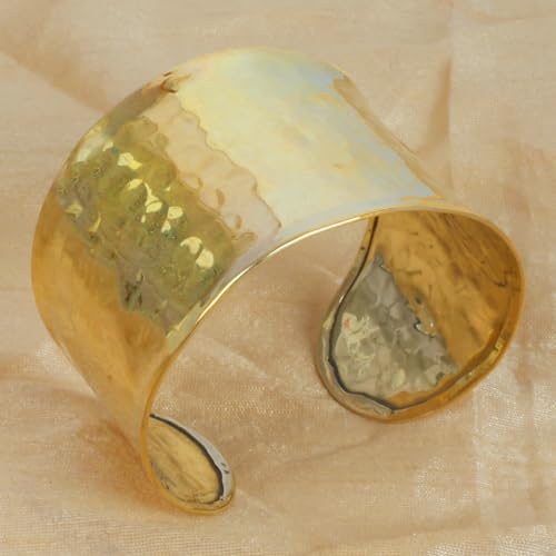 Image of Touchstone Indian Bollywood Desire Brass Base Exotic Workmanship Free Size Cuff Bracelet in Antique Gold Or White Or Copper Tone for Women.