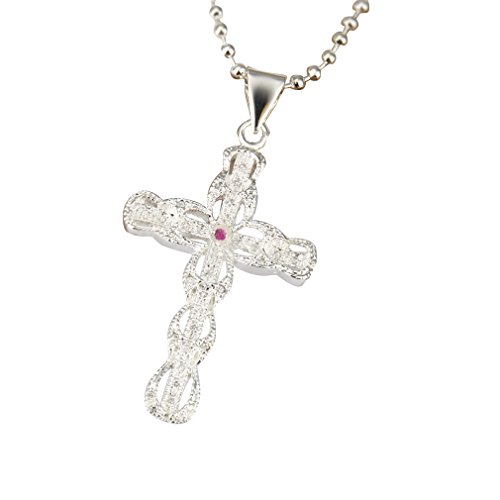NYKKOLA Jewellery Beautiful Fashion 925 Silver Lace Cross Pendant Bead Chain Necklace