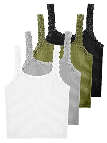 Image of 4 Pack Camisole for Women Lace Tank Tops Cami Soft Comfy Tank Cami Undershirt Lace Straps Top for Girl Women