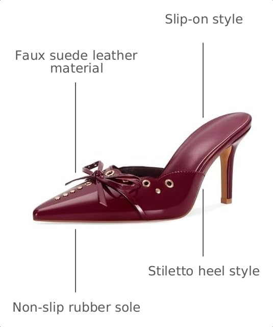 Image of DOEYG Women Pointed Toe Bow Heels Mules Slip on Stiletto Heels Sandals Dress Party Wedding Studded Heels Pumps