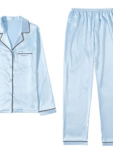 Image of LYANER Women's Silky Satin Pajamas Set | Collar Button Down Long Sleeve Shirt Sleeveless Cami Elastic Waist Shorts and Pants Sleepwear Loungewear 7pcs Pjs Set