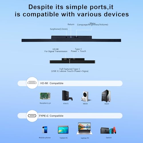 Image of 12.3 Inch Touchscreen Monitor, FHD IPS 1920x720 Stretched Bar LCD Touch Display, Travel Portable Touch Screen Secondary Display for Computer Windows macOS Aida64 GPU CPU RAM Monitoring