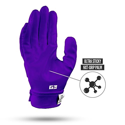 Nxtrnd G3 Padded Football Gloves, Sticky Padded Receiver & Lineman Gloves (Purple, Small) - Thumbnail 2