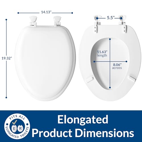Image of Mayfair Padded Toilet Seat, Cushioned Soft Vinyl over Wood Core Seat, Secure Hinges, Easy Clean, Made in USA, Elongated, White