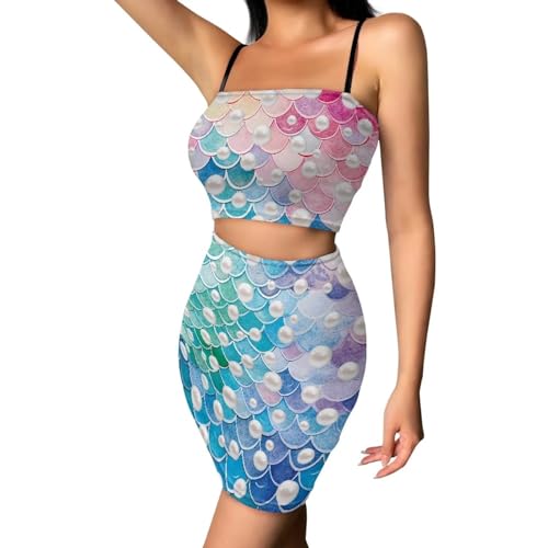 Image of Biyejit Women's 2 Piece Summer Outfits Spaghetti Strap Crop Tops and Bodycon Mini Skirt Dress Set Plus Size S-4XL