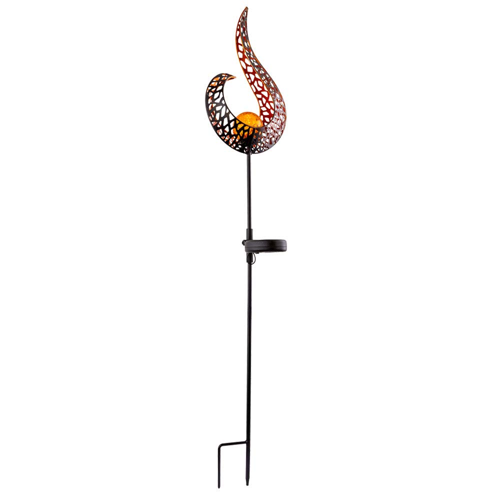 2x LED Solar Außenleuchte Steckleuchte Gartenleuchte Sonne Flamme Braun H 81,5 cm