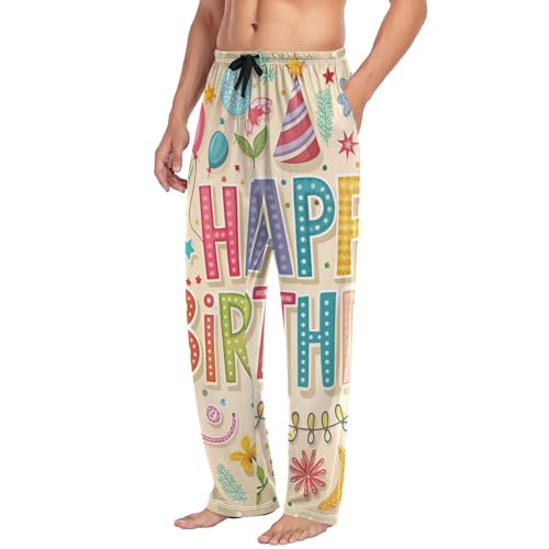 Pajama Pants Happy Birthday Beige for Men Men's Separate Bottoms, Lounge Pants with Pockets S4