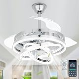 Cusp Barn 42' Retractable Ceiling Fan with Lights Remote Modern Fandelier Chandelier Ceiling Fans Quiet Reversible DC Motor 3000K-6000K Dimmable LED 3 Colors 6 Wind Speeds for Bedroom Living Room