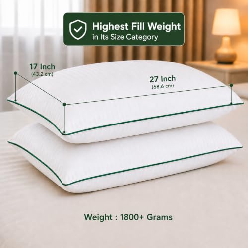 Image of Livora Premium Hollow Fiber Bed Pillow Set of 2 (17 inchx27 inch) - Soft, Fluffy & Hypoallergenic | Machine Washable | for Sleeping, Home & Daily Use | 6 Months Warranty