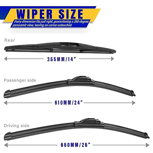 Image of 3 wipers Replacement for 2016-2021 2022 Honda Pilot, Windshield Wiper Blades Original Equipment Replacement - 26 inch /24 inch /14 inch (Set of 3) U /J HOOK