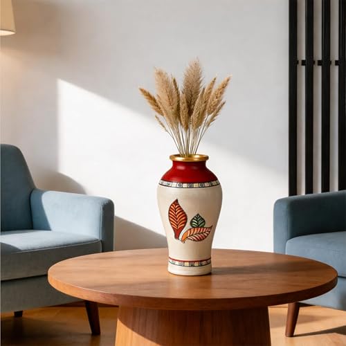 Image of Aakriti Art Creations Silver Bloom Earthen Vase Handpainted in Floral Art | Multicolor Terracotta Flower Vase | Matte Finish Decorative Vase for Living Room, Table & Floor Decor