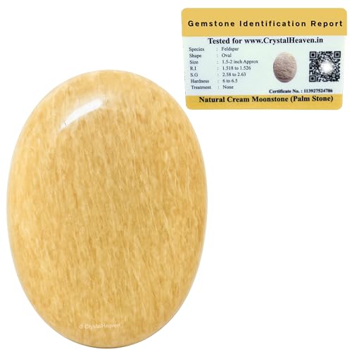 Image of Crystal Heaven Certified Cream Moonstone Crystal Palm Pebbles Stones for Anxiety Stress Relief Massage-AAA Grade Orignal Healing Gemstone Agate Palm Stone for Yoga Meditation Spiritual Reiki Feng Shui