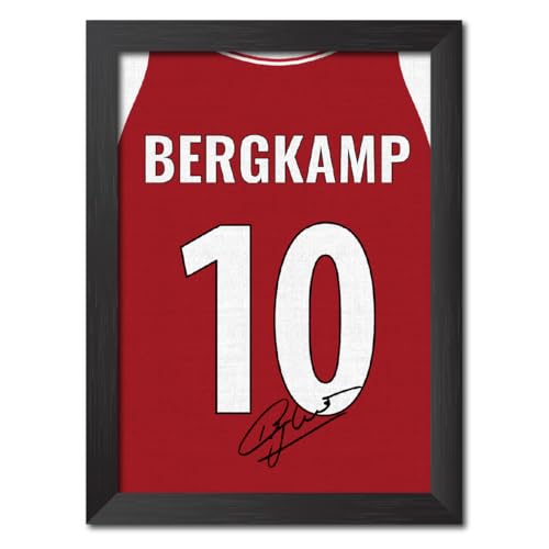 Image of TenorArts Dennis Bergkamp Poster Frame Arsenal Jersey Laminated Photo Print Signature Framed Painting with Matt Finish Black Texture (12 inches x 9inches)