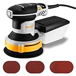 Electric Random Orbital Sander Power: DEKOPRO 14000OPM Sanders Machine 5 Inch, Variable Speed, Dust Vacuum Collection with 16pcs Sandpapers for Woodworking, Sanding, Yellow&Grey