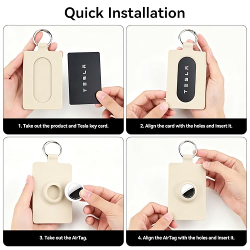 Image of Card Holder for Tesla Keycard with AirTag Slot, Soft Silicone Key Card Protective Case Cover for Tesla Model 3 Y S X Cybertruck, Key Holder with Keychain Key Rings - 1 Pack,Starlight