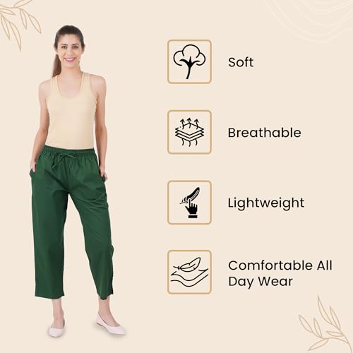 Image of Happy Bunny Parallel Pants for Women 100% Cotton Ankle Length Trousers Regular Fit with Elastic Drawstring Stylish & Pockets Casual Formal Wear for Office & Home