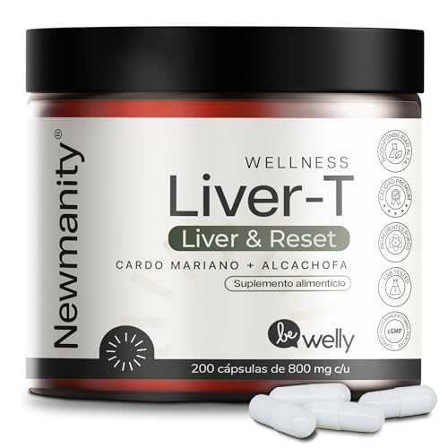 Catálogo de Alcachofas fijas los preferidos por los clientes. 40 NEWMANITY Liver-T Cardo Mariano y Alcachofa 200 cápsulas – Mezcla de Milk Thistle, Diente de León y Extracto de Alcachofa - Suplemento Natural para el Bienestar General