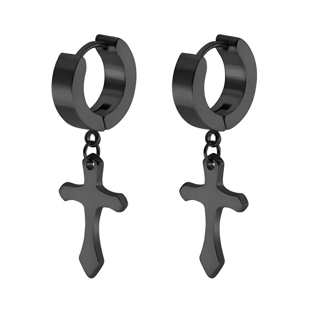 modeva "elevate your essence" Stainless Steel Cross Dangle Huggie Hoop Earrings, Black, Gothic Punk Style, Unisex-picture-22