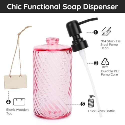 Image of Segbeauty Soap Dispenser Set, 2 Pack Refillable Glass Soap Dispenser with Stainless Steel Pump, 500ml Empty Shampoo and Conditioner Bottles for Bathroom and Kitchen Farmhouse Decor