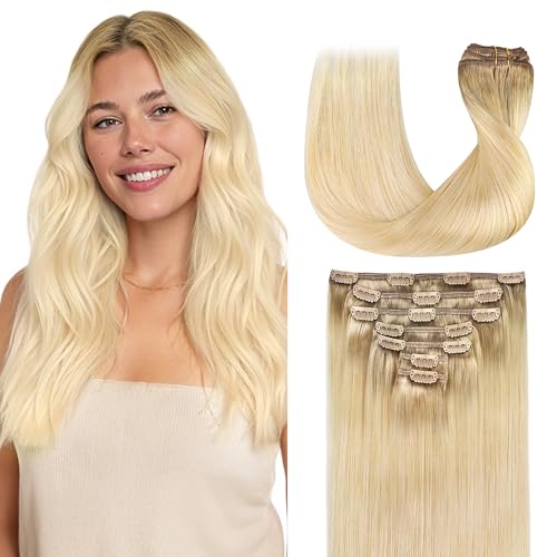 GOO GOO Clip in Hair Extensions Real Human Hair Blonde Remy Extensions