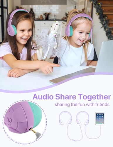 ZIUMIER Kids Headphones, with Microphone, 80/90dB Volume Limiter, Audio Sharing Port, 3.5mm Wired Toddler Headphones for School Travel - Image 4