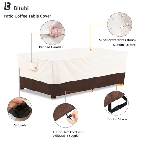 Image of Bitubi Waterproof Patio Coffee Table Cover, Rectangular Outdoor Small Side Table Cover - Fits up to 48L x 28W x 16H inches, Brown