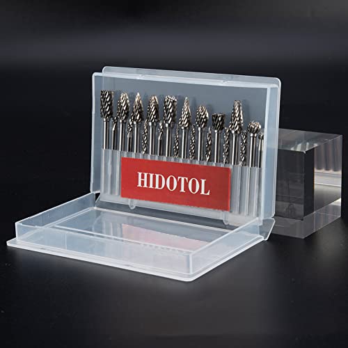 Image of HIDOTOL Carbide Burr Set 20PC 1 /8 inch Shank - 3mm Tungsten Double Cut Carbide Rotary Burr Set for Metal and Wood Carving, Grinding, Polishing, Engraving, Drilling.