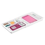 mDesign Adjustable, Expandable Divided Office Desk Drawer Organizer Tray for Office Supplies, Gel Pens, Pencils, Markers, Tape, Erasers, Paperclips, Staples - 7 Compartments, 1.25' High - White