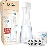Laica Botella filtrante de Cristal Glassmart, 3 filtros Fast Disk incluidos, 360 litros de Agua filtrada instantáneamente, Reduce el Cloro, Mejora el Sabor del Agua, 100% Fabricado en Italia