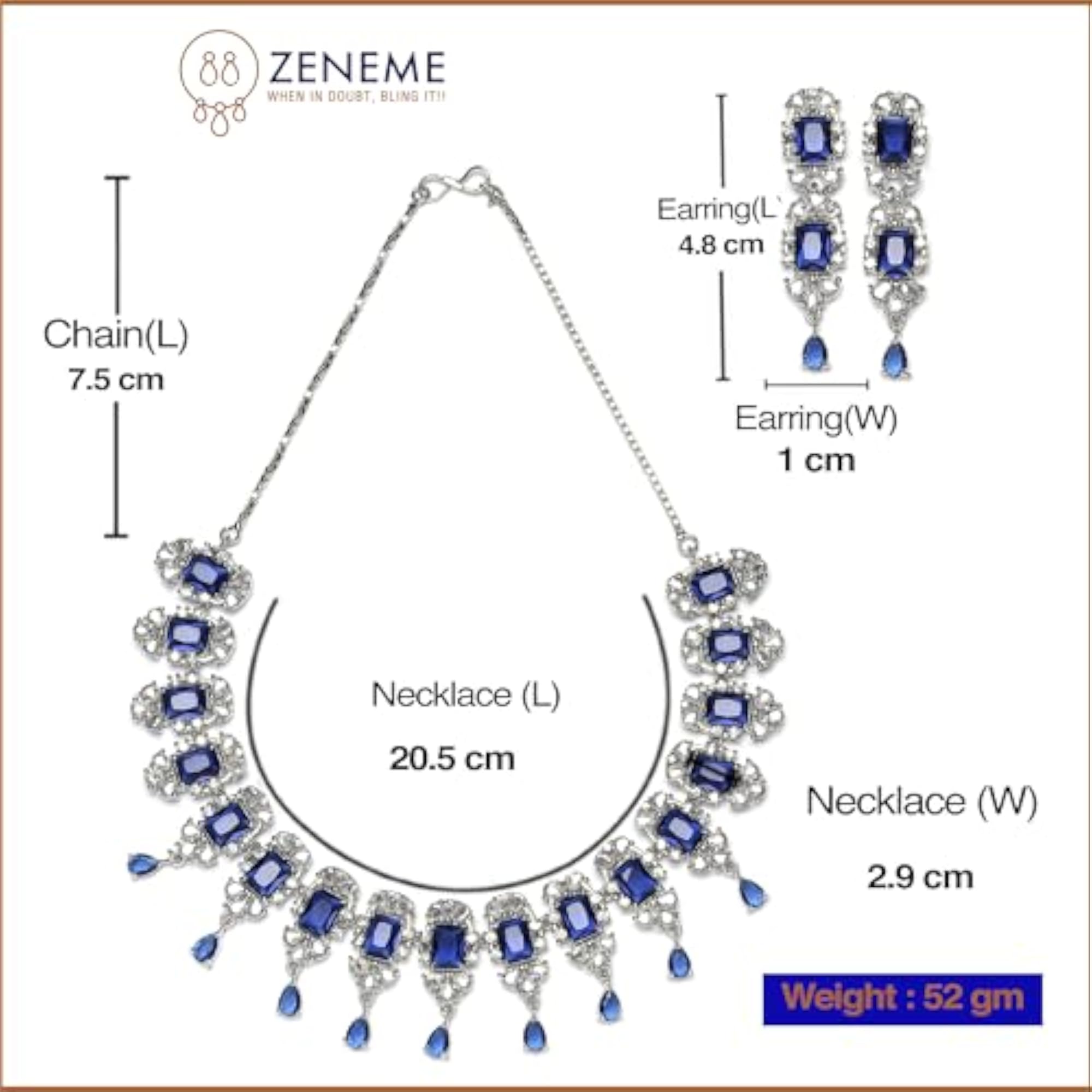 American Diamond Stone Studded Necklace Set (Navy Blue)