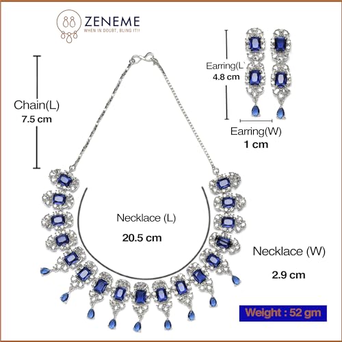 American Diamond Stone Studded Necklace Set (Navy Blue)