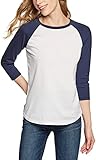 TSLA Damen 3/4 Arm T-Shirt, dynamisches Raglan T-Shirts aus Baumwolle, leichte Outdoor Performance Baseball T-Shirts, Fts32 1pack - White & Navy, M