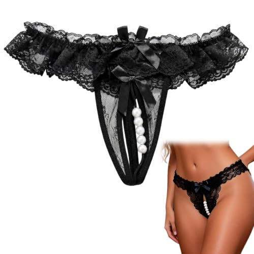BCZR 1 Pièce Tanga,Ouvert,Culotte,Dentelle Sexy,Respirant Couples Adhérent à la Peau,Pour Soirées Romantiques(Noir)