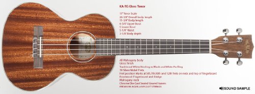 KALA Ukulélé ténor acajou poli avec étui - Les Beatles, Paul McCartney, John Lennon, RIngo Starr, George Harrison KALA Ukulélé ténor acajou poli avec étui