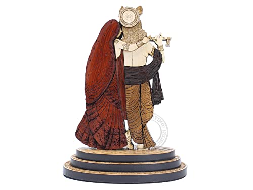 Estatua de Radha Krishna de madera tallada 4 pulgadas miniatura 4