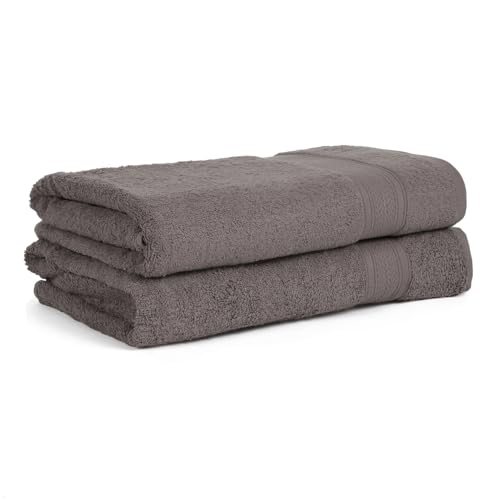Image of Arvind 100% Cotton Towels for Bath | Towels for Bath Large Size | 500 GSM Bath Towel - Soft & Absorbent | 2 Piece Bath Towel for Men /Women | Urban Comfort | 70 cm x 140 cm - Dark Grey