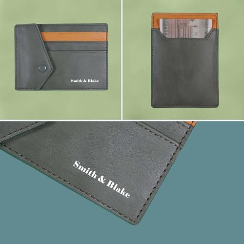 Image of Smith & Blake - Credit Card Holder Wallet for Men and Women -3 ATM Card Slots - Snap Button Pocket - Back Pocket - Green Premium Leatherette - Prospero