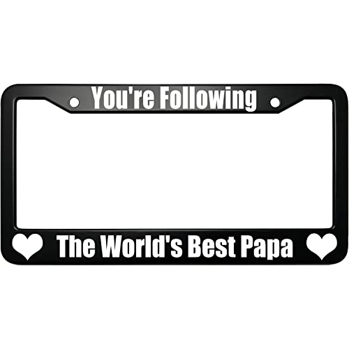 XHuiZio You're Following The World's Best Papa License Plate Frame for Women/Men, Black Stainless Steel Car Tag Frame, 6"x12" 2 Holes & Screws Fits Standard US/CA