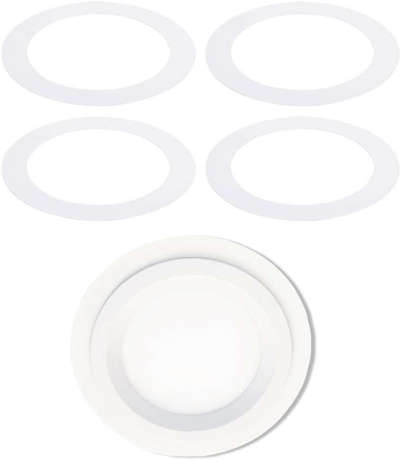 4 Pack White Goof Trim Rings 6.29" x 8.58" (ID x OD) for Recessed Can Lighting Down Light Ceiling Light Fixtures Steel