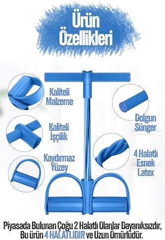 4 Lastik Body Trimmer Karın Kol Jimnastik Egzersiz Mekik Çekme Evde Spor Kondisyon Kürek Aleti (Mavi) - Görsel 4